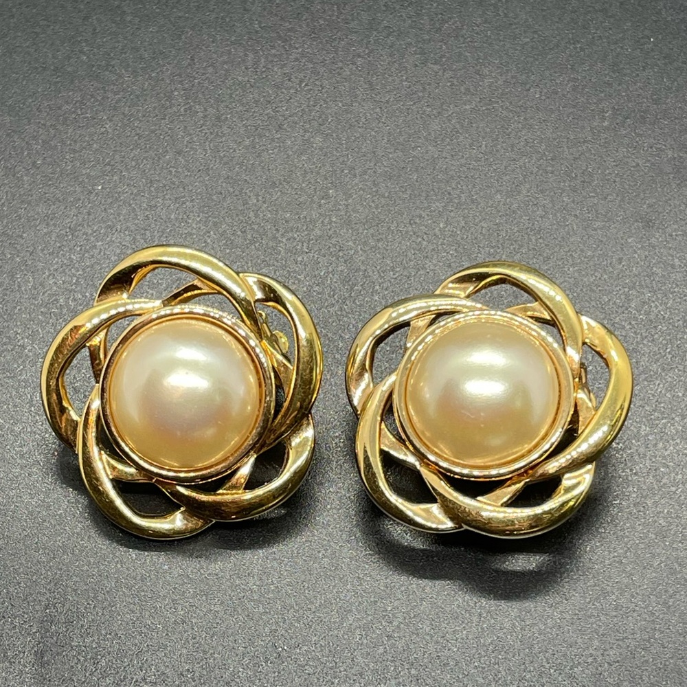 Vintage Mid Century George K Salo Signed Gold and Pearl Clip Earrings Estate